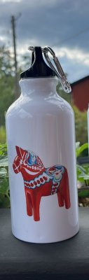vattenflaska, dalahäst, grebimport, souvenir