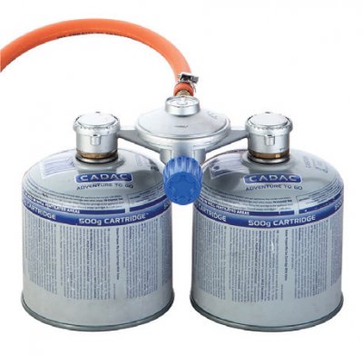 Cadac dual power pak, portabel gasförsörjning, gasoladapter, reducering, dubbla patroner