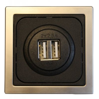 Usb Uttag Dubbelt Färg: Svart/silver