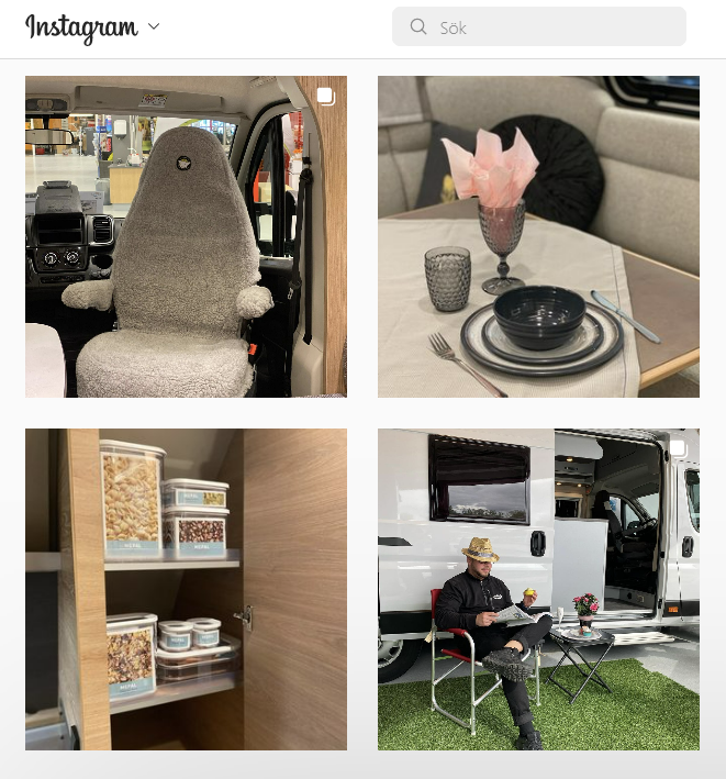 Campingshopens instagramflöde med produkter för camping